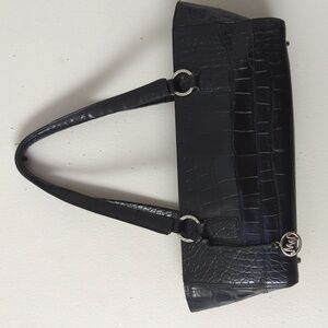 EUC Monsac Black Croc-Embossed Baguette Bag - 100% leather